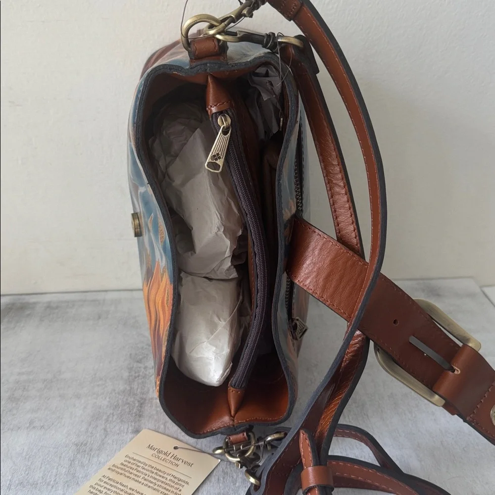 Patricia Nash Irving Bucket Handbag Leather Disstressed  Marigold Harvest Floral